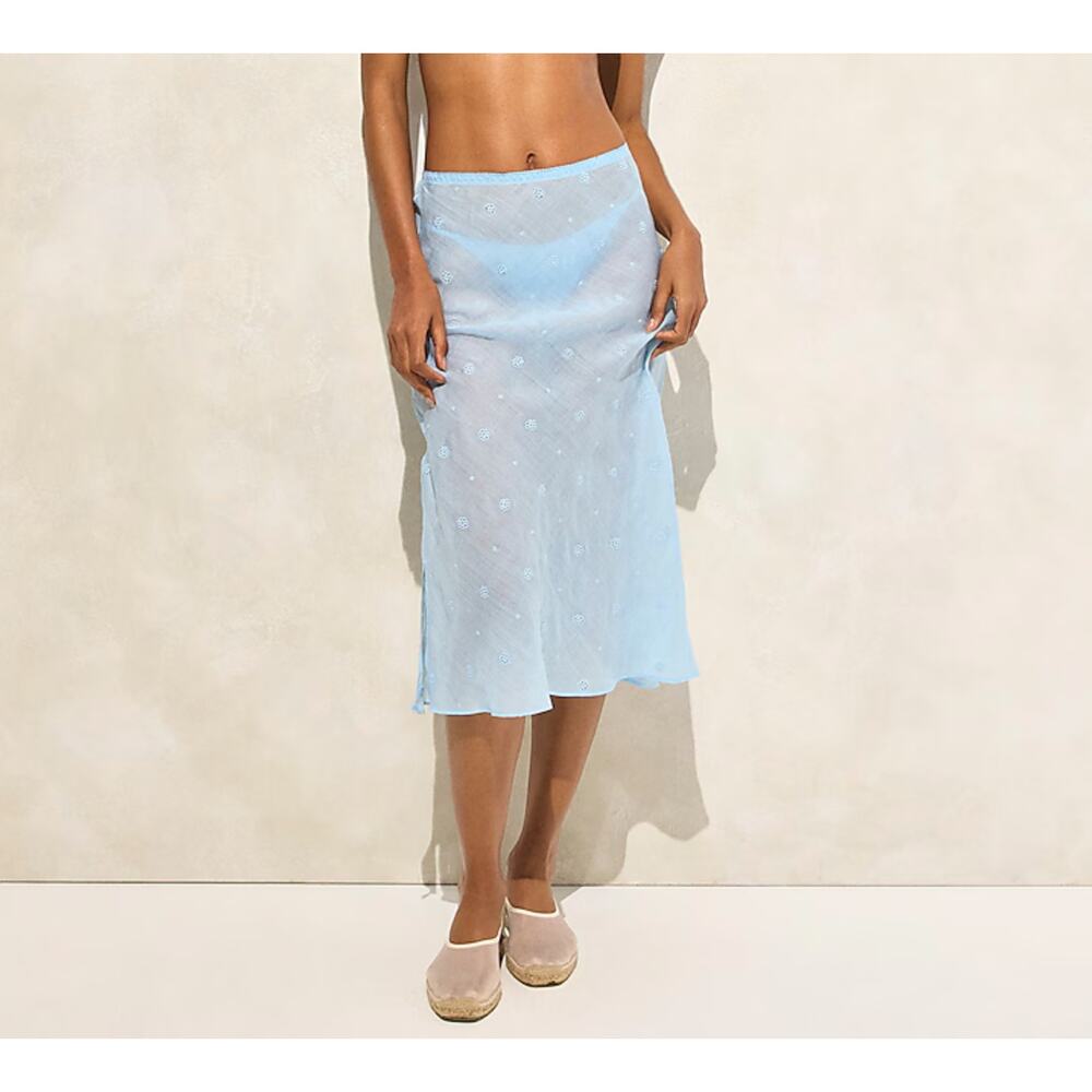 J Crew Eyelet Slip Skirt in Ramie Medium Sheer Light Blue Beach